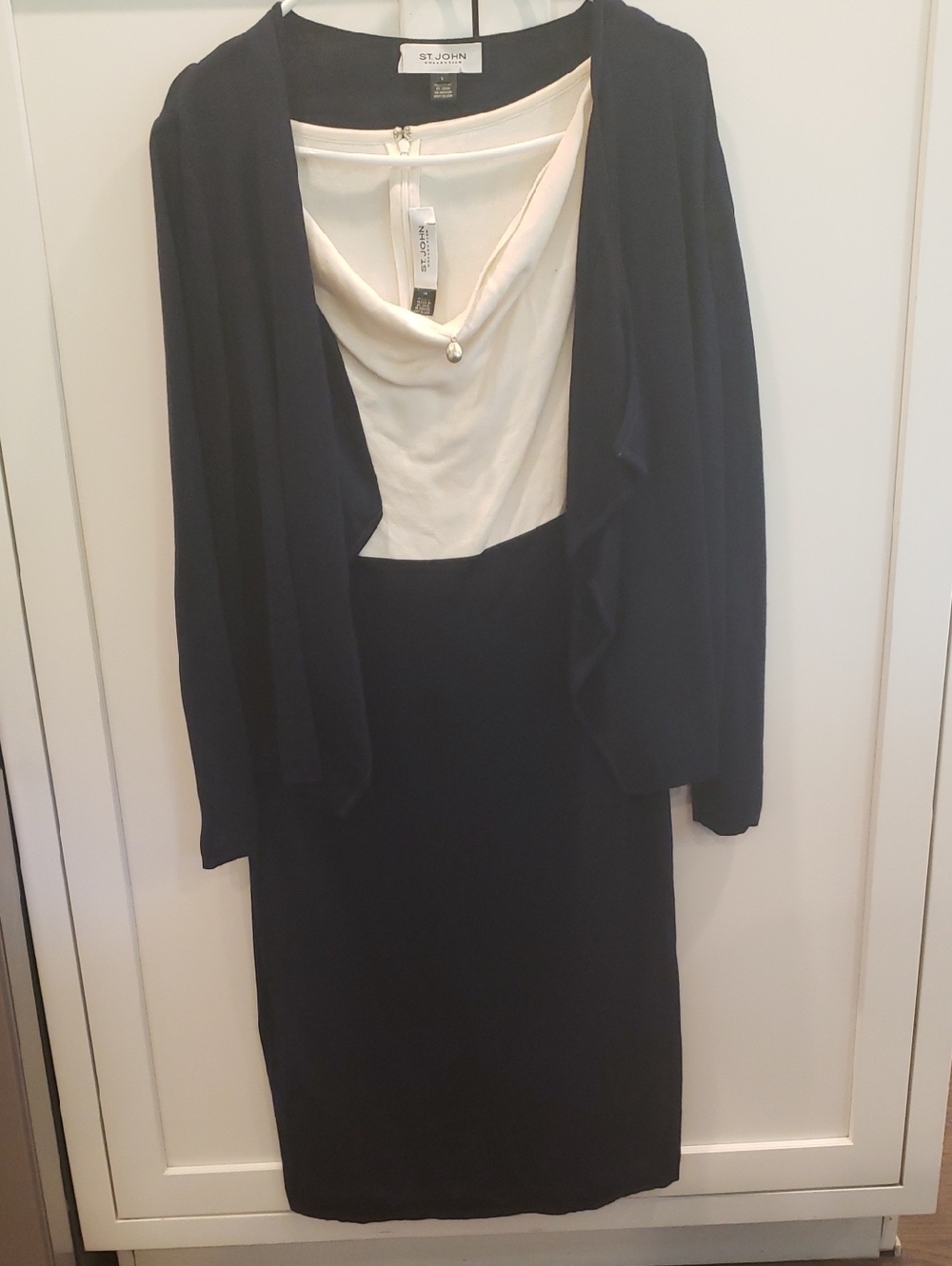 St. John Navy and Cream Two-Piece Pencil Dress With Jacket